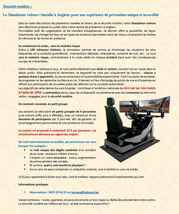 NOUVEAU chez FEDEMOT - SIMULATEUR voiture à Angleur